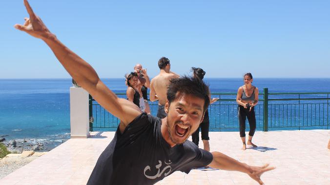 Simon Park flying at Yoga Rocks Crete